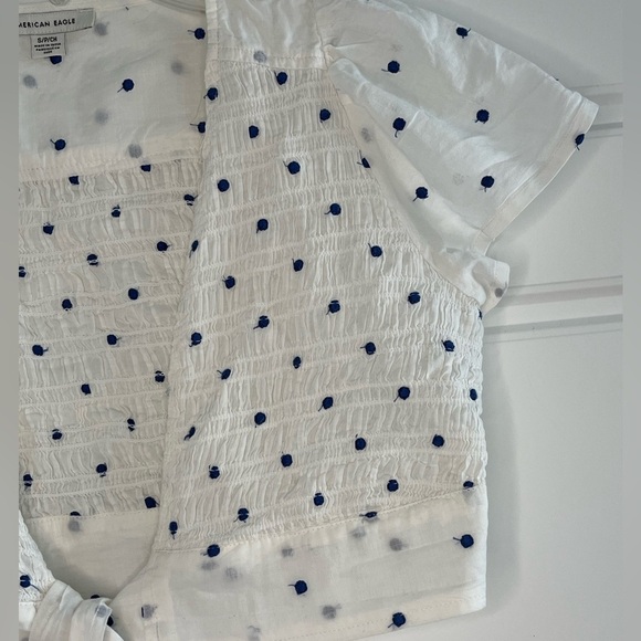 American Eagle Cropped Short Sleeve Front Tie Shirt Polkadot Size Small - Picture 3 of 13